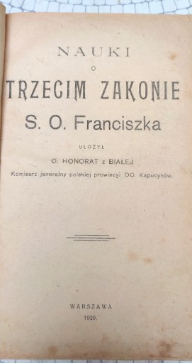 Zdjęcie oferty: Nauki o Trzecim Zakonie S.O. Franciszka z 1920 roku 