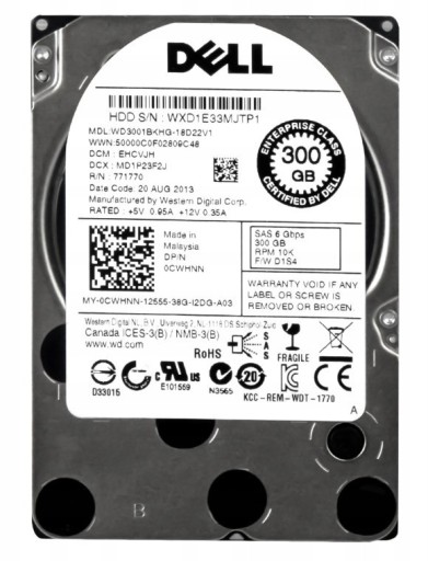 Zdjęcie oferty: DYSK DELL 300GB 10K 32MB SAS 2.5'' WD3001BKHG