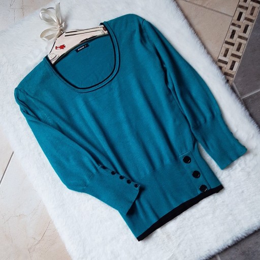 Zdjęcie oferty: Bluzka Vintage Sweter Turkus Ozdobne guziki**L/XL