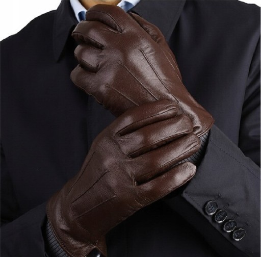 Zdjęcie oferty: Rękawiczki męskie skórzane z przeszyciami brązowe