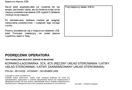 Zdjęcie oferty: Instrukcja obsługi JCB 3CX/4CX 