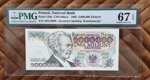 Zdjęcie oferty: 2000000 złotych 1992 seria A PMG67 Konstytucyjy 