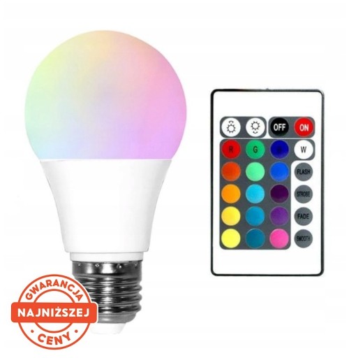 Zdjęcie oferty: ŻARÓWKA KOLOROWA RGB E27 LED 9W 16 KOLORÓW + PILOT