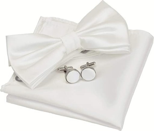 Zdjęcie oferty: Zestaw muszka, poszetka i spinki do koszuli, białe