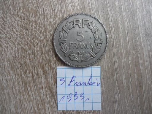 Zdjęcie oferty: Moneta 5 franków 1933 r .srebro 