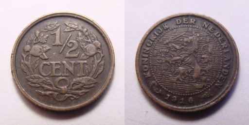 Zdjęcie oferty: Holandia 1/2 centa 1916 r.