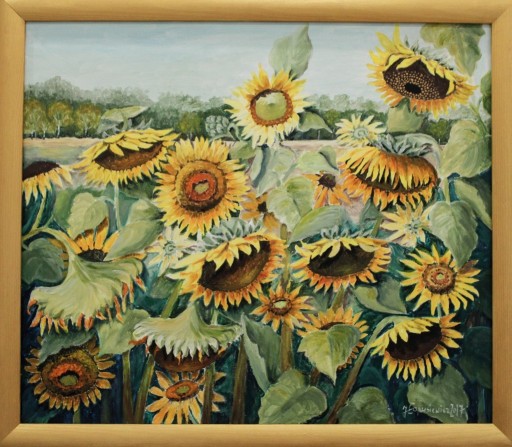 Zdjęcie oferty: Ręcznie malowany obraz, 60x70, kwiaty słoneczniki
