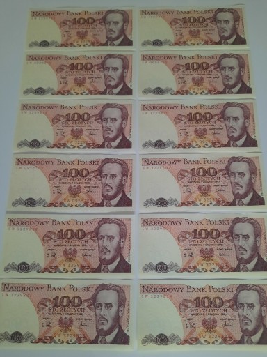 Zdjęcie oferty: 351N' 12 BANKNOTÓW PRL UNC 100 ZŁ 1988 R SERIA SW