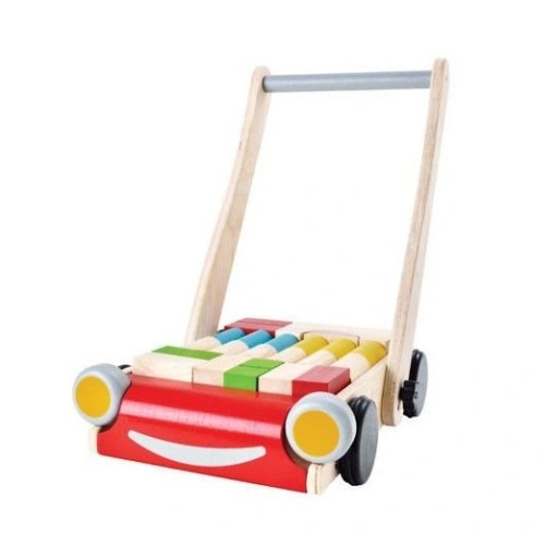 Zdjęcie oferty: Wózek drewniany do pchania z klockami Plan Toys