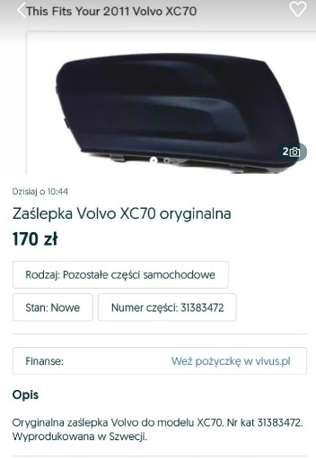 Zdjęcie oferty: Zaślepka Volvo XC70 31383472