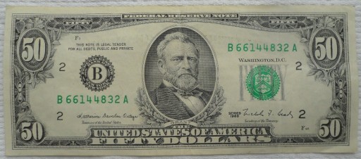 Zdjęcie oferty: USA Grant US $ 50 dollars dolarów 1988 B2 New York
