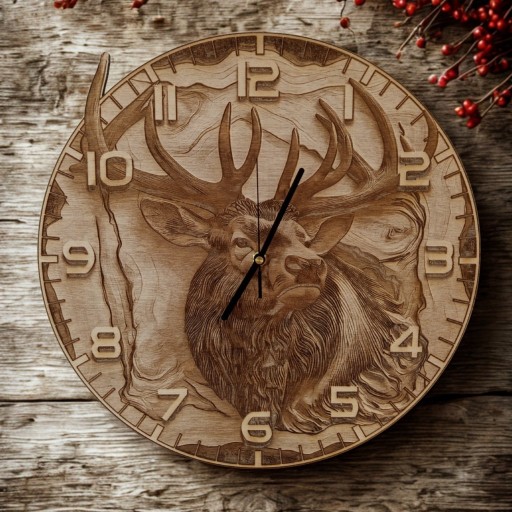Zdjęcie oferty: Zegar ścienny z jeleniem - grawer 3D - średnica 40 cm