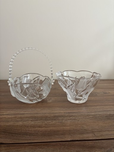 Zdjęcie oferty: Komplet szklany koszyczek i bombonierka wzór w tulipany