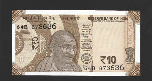 Zdjęcie oferty: Banknot - Indie 10 Rupees - 2017 - stan UNC