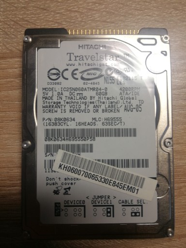 Zdjęcie oferty: DYSK 2.5 Hitachi 60 GB ATA 