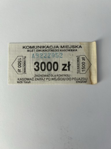 Zdjęcie oferty: Bilet MZK Toruń 1995 rok