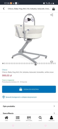 Zdjęcie oferty: Łóżko leżaczek krzesełko kołyska chicco babyhug4w1