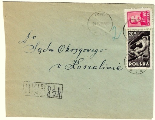 Zdjęcie oferty: Koperta 1949r, znaczki nr 440 i 475. Stempel Łobez