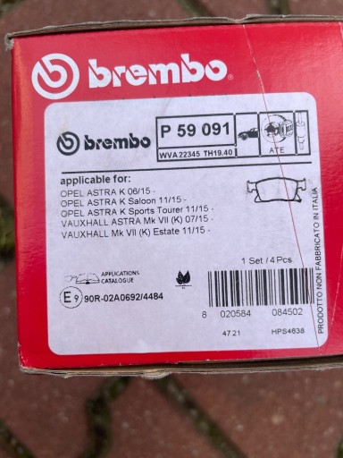 Zdjęcie oferty: Klocki hamulcowe brembo przód Opel astra k