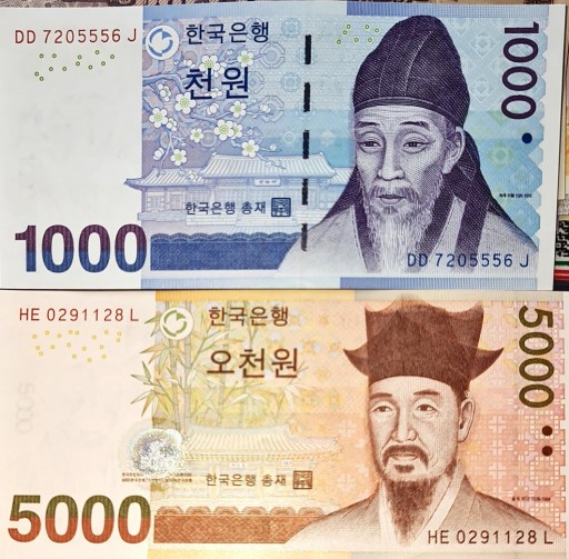 Zdjęcie oferty: SOUTH KOREA - 1000, 5000 Won UNC Banknote
