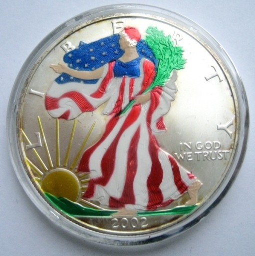 Zdjęcie oferty: Srebrny 1 USD, Silver Eagle, koloryzowany, 2002 r.