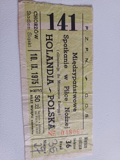 Zdjęcie oferty: Bilet na mecz Polska vs Holandia w 1975 r.