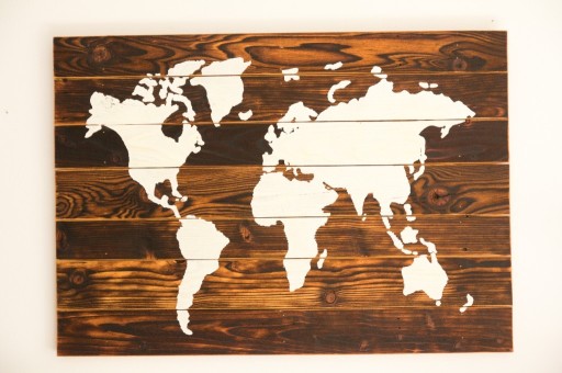 Zdjęcie oferty: Mapa świata, obraz na drewnie, ręcznie malowana