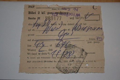 Zdjęcie oferty: Bilet  PKP Wrocław Główny Warszawa 1983r.