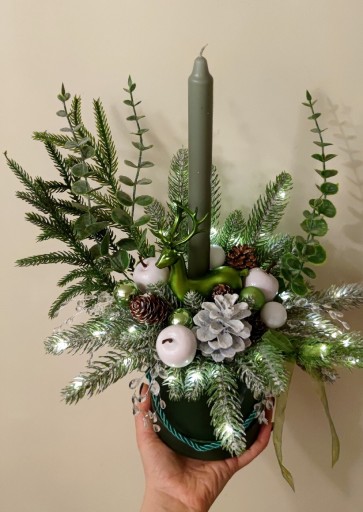 Zdjęcie oferty: Stroik świąteczny, flowerbox, oświetlenie LED, jeleń 
