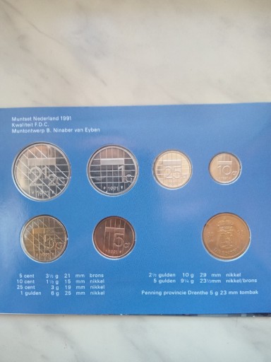 Zdjęcie oferty: Zestaw monet 1991 r. Holandia.