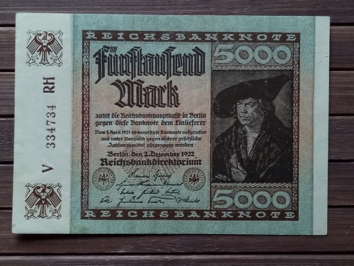 Zdjęcie oferty: Kolekcjonerski banknot 5000 marek 1922 r