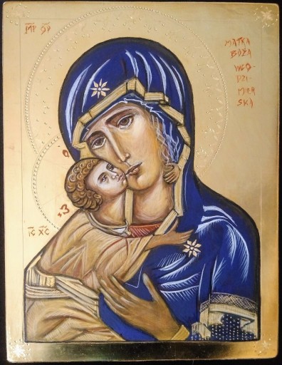 Zdjęcie oferty: Ikona pisana Matka Boża Włodzimierska, 25 x 30 cm
