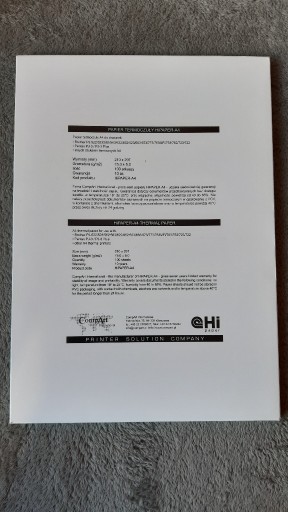 Zdjęcie oferty: Papier termoczuły HiPAPER-A4 (100 szt).