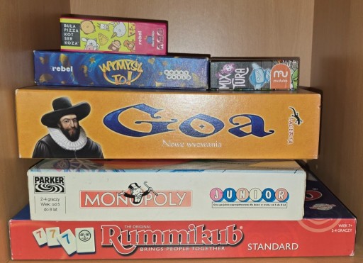Zdjęcie oferty: Planszowe- Goa, Rummikub, Monopoly Junior, Mixtura, Wymyśl To, Buła