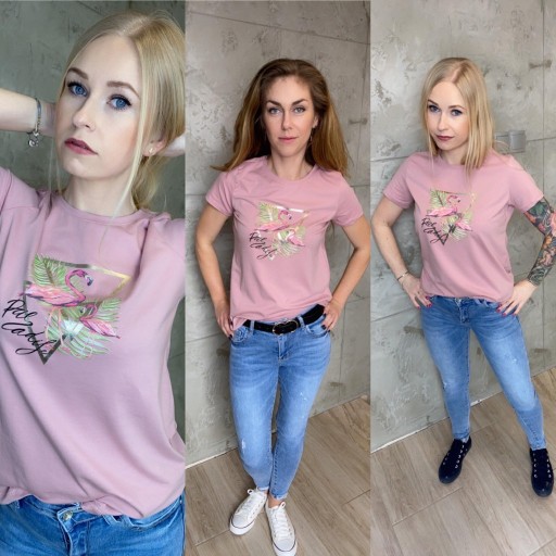Zdjęcie oferty: Koszulka damska T-shirt różowa nadruk Flaming