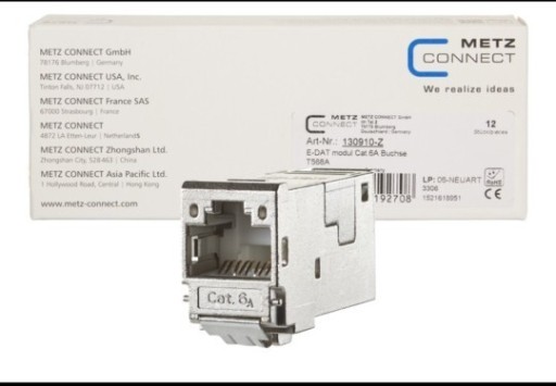 Zdjęcie oferty: Złącze metalowe, moduł E-DAT - RJ-45 METZ CONNECT 130910-Z Cat. 6A 