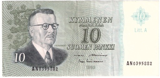 Zdjęcie oferty: Finlandia, banknot 10 marek 1963 - st. 3