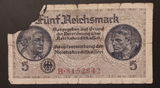 Zdjęcie oferty: Banknot 5 marek, 1939 , Niemcy