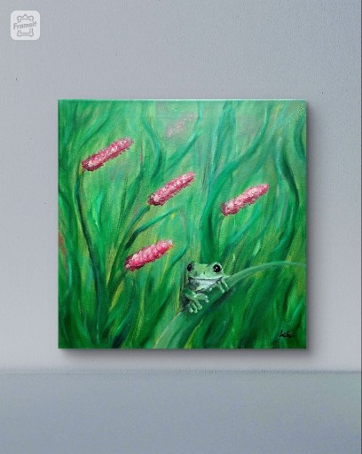 Zdjęcie oferty: Kwietna łąka obraz olejny na płótnie 40x40cm żaba