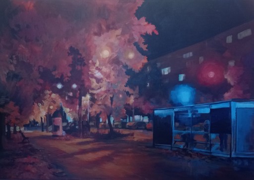 Zdjęcie oferty: Obraz akrylowy pejzaż ulica jesienią 100x70cm