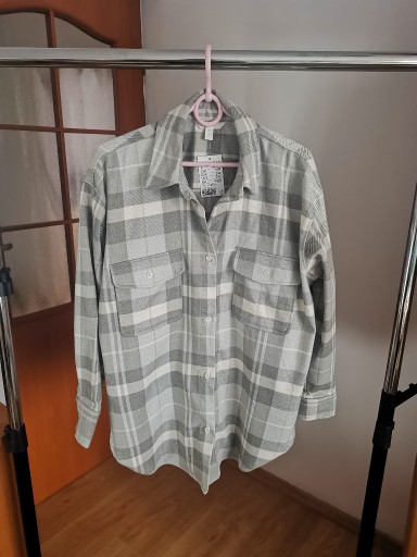 Zdjęcie oferty: Kurtka koszula kratka H&M 36 S bdb szara grey biel