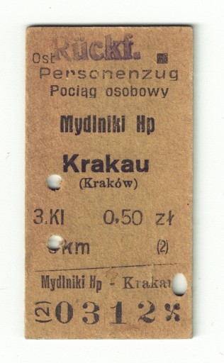 Zdjęcie oferty: BILET KOLEJ MYDLNIKI HP - KRAKAU (KRAKÓW) 1939