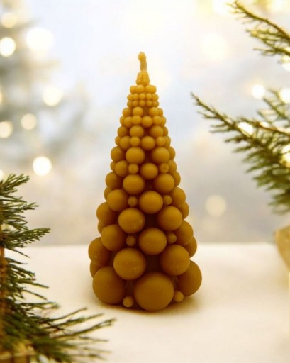 Zdjęcie oferty: Świeca z naturalnego wosku pszczelego Choinka bombkowa Zielony Świecownik