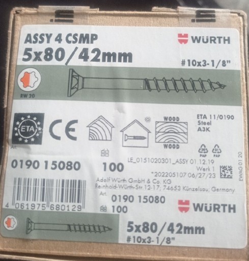 Zdjęcie oferty: Wkręty Würth ASSY 4 CSMP 5x80 /42