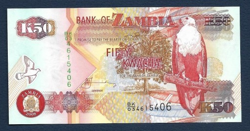 Zdjęcie oferty: ZAMBIA 50 kwacha - 2008  P37  UNC