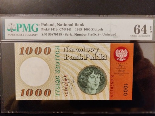 Zdjęcie oferty: 1000 złotych 1965r Kopernik,  PMG 64 EPQ