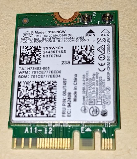 Zdjęcie oferty: Karta WIFI Intel Dual Band Wireless-AC 3165 (wyjęta z laptopa Lenovo)