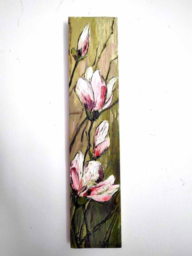 Zdjęcie oferty: Obraz olejny, deska, magnolia, kwiaty, rękodzieło 