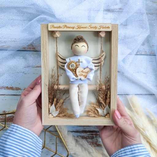 Zdjęcie oferty: Pamiątka komunii anioł Stróż chrzest chłopiec boho