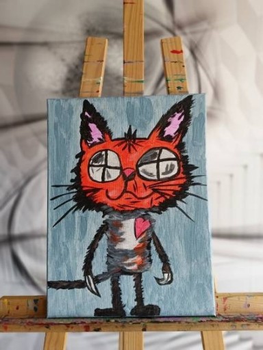 Zdjęcie oferty: Obraz malowany akrylami kotek łobuzek